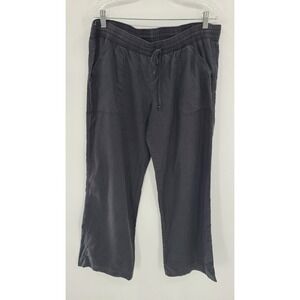 Allen Allen Pants Womens Pants Large Black 100% Linen Wide Leg Drawstring Casual